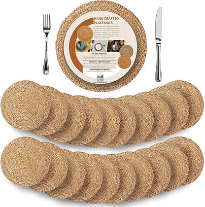 Large Round placemats 13 inch Set of 20, Dining Room Table Placemats', Jute Round Table Mat Centerpiece, Chargers for Dinner Plates Set of 20
