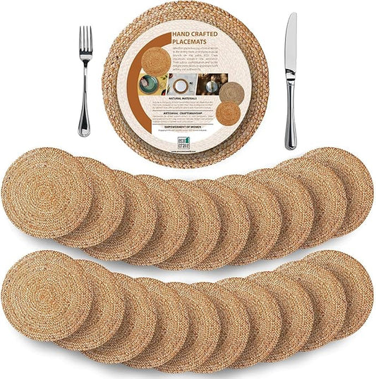 Large Round placemats 13 inch Set of 20, Dining Room Table Placemats', Jute Round Table Mat Centerpiece, Chargers for Dinner Plates Set of 20