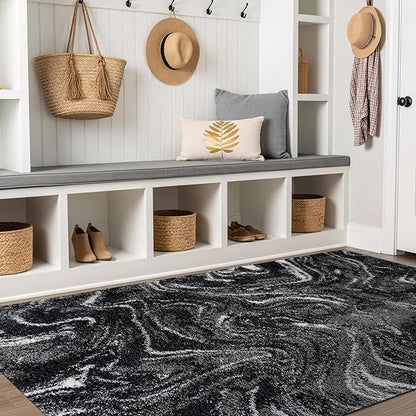 Rugshop Abstract Marble Shag Area Rug Anthracite Dark Gray 5' x 7' Great for Bedrooms, Living Rooms, or Under Coffee Tables