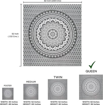 raajsee Grey Black Mandala Tapestry Bedroom Aesthetic - Indie Wall Tapestries Hippie Room Decor - Boho White Trippy Tapestrys Wall Hanging - Mandalas Wall Art 82x92 Inches