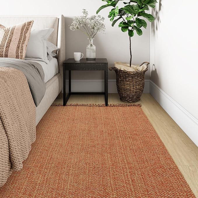Collive Comfy Area Rug 4' x 6', Terra Woven Cotton Bedroom Rugs, Modern Indoor Accent Rug Floor Carpet with Tassel for Living Room, Nursery Room, Dining Room, Bedside