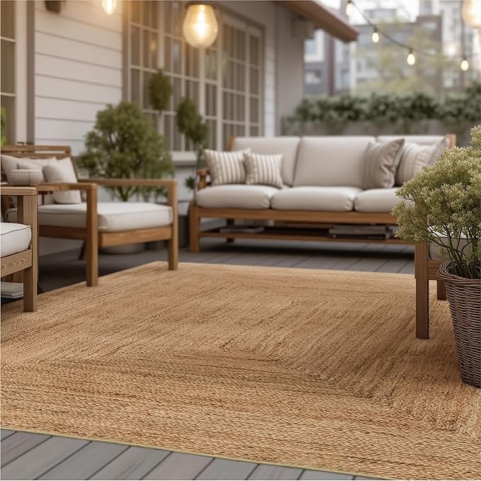 Bedsure 6x9 Printed Jute Rug for Living Room, Machine Washable Rugs, Jute-Look Rug, Non-Slip Backing, Non-Shedding