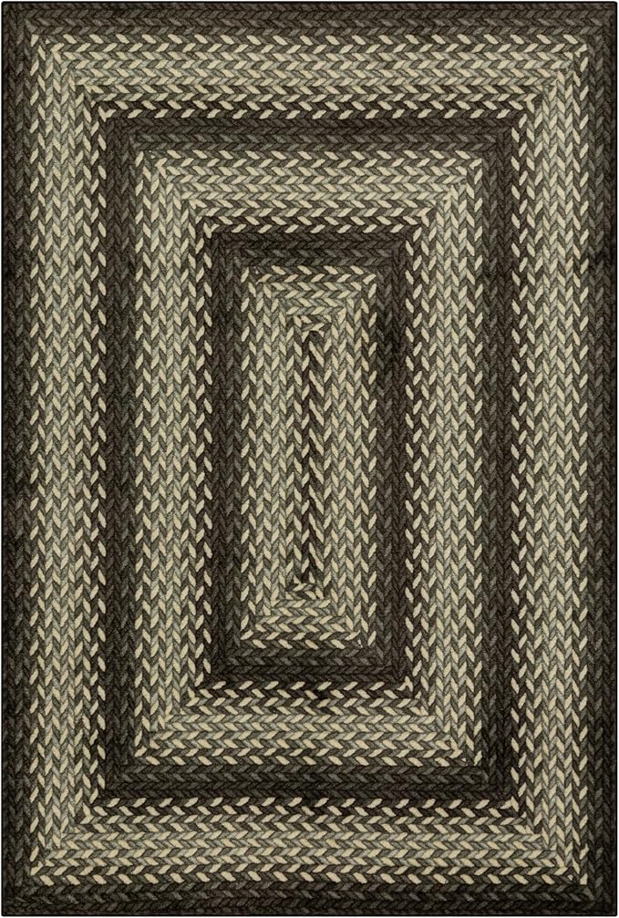 Maples Rugs Marion Bohemian Braided Design Print Area Rug – Made in USA – Low Pile, Non Slip Pet-Friendly Mat for Bedroom, Office, Living & Dining Room, 5' x 7', Black