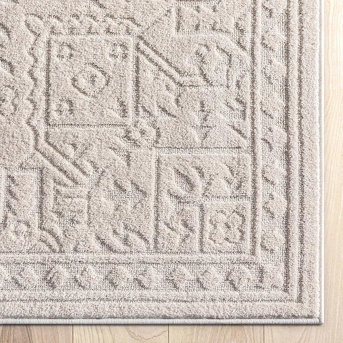 Well Woven Harlow Collection Cloud Medallion Ivory - Modern Tribal Minimalist 5x7 Area Rug - Ideal for Living Room, Dining Room & Bedroom - Durable, Stain Resistant & Easy to Clean