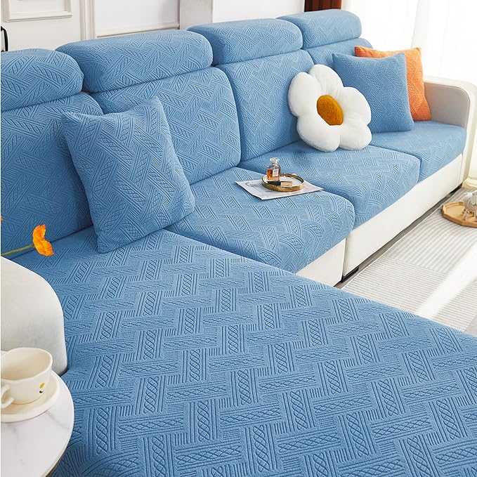 hyha Individual Couch Cushion Covers, Stretch Magic Sofa Seat Cushion Covers Washable, Dog Couch Sofa Slipcover for Pets, Kid with Elastic Bottom(Medium, Blue)