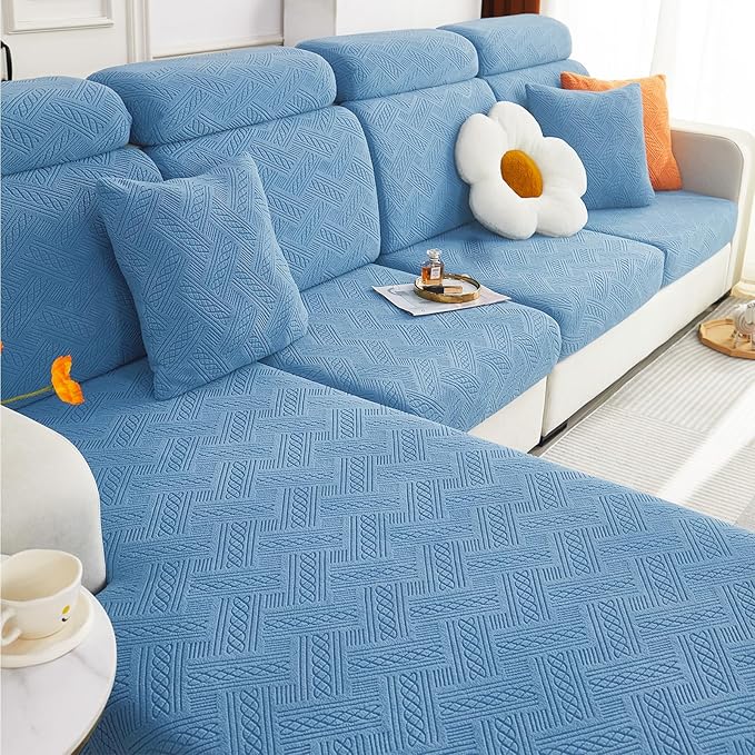 hyha Individual Couch Cushion Covers, Stretch Magic Sofa Seat Cushion Covers Washable, Dog Couch Sofa Slipcover for Pets, Kid with Elastic Bottom(Back Cover M, Blue)