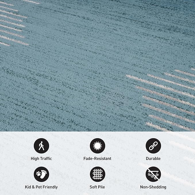 Rugshop Bohemian Stripe Stain Resistant High Traffic Living Room Kitchen Bedroom Dining Home Office Area Rug 5' x 7' Blue