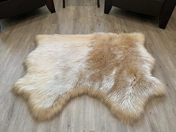 LAMBZY Faux Sheepskin Super Soft Hypoallergenic Silky Shag Rug for Living Room, Kids Room, Sofa (Double Side by Side 3'x4, Beige)