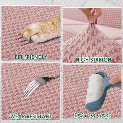 MAXIJIN Couch Cushion Covers for Sectional Sofa, Stretch Sofa Cushion Cover Washable Furniture Protector with Elastic Bottom & Non-Slip Strap for Pets Kids (3PC Seat Cover, Pink)
