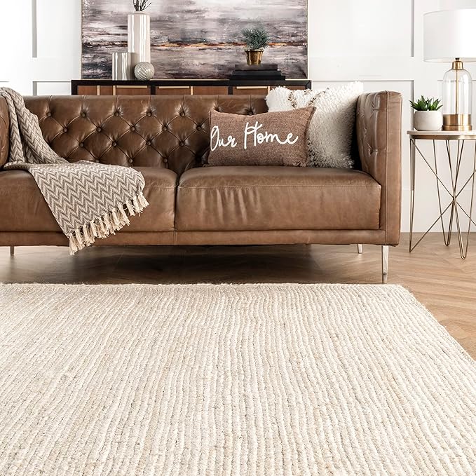 nuLOOM 6 Round Rigo Jute Hand Woven Area Rug, Off White, Solid Farmhouse Design, Natural Fiber, For Bedroom, Living Room, Dining Room, Hallway, Office, Kitchen, Entryway