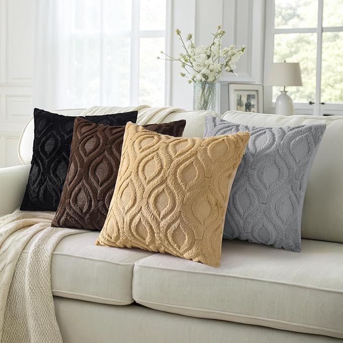 decorUhome Spring Throw Pillow Covers 18x18 Inch Set of 2, Soft Plush Faux Wool Grey Solid Couch Pillow Covers, Accent Farmhouse Neutral Square Pillow Cases for Sofa Bed Living Room