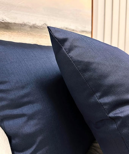 Aiking Home Collection 26x26 Inches Faux Silk Square European Shams, Zipper Closure, Navy (Set of 2)