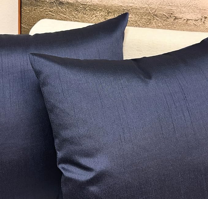 Aiking Home 20x20 Inches Faux Silk Square Throw Pillow Cover, Zipper Closure, Navy (Set of 2)
