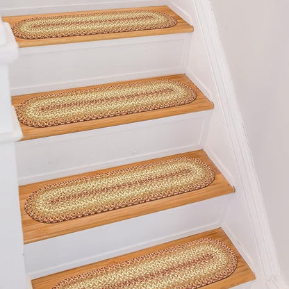 Homespice Harvest Jute Braided Staircase Step Treads, Warm Country Decor, Set of 13, Multicolor 8x28 Oval Rug for Stairs - Easy to Clean, Tightly Stitched and Durable