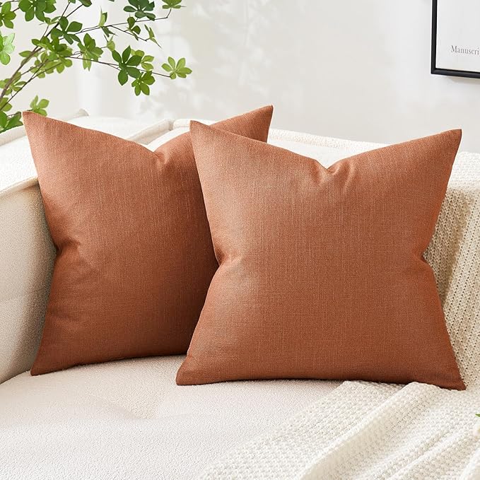 MIULEE Pack of 2 Decorative Linen Burlap Pillow Covers Farmhouse Boho Accent Pillowcases for Sofa Car Couch Bedroom Living Room Decor 20x20 Inch Rust