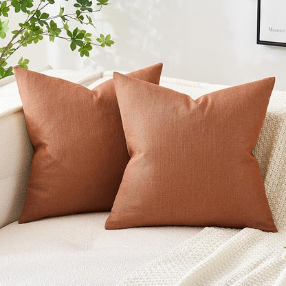MIULEE Pack of 2 Decorative Linen Burlap Pillow Covers Farmhouse Boho Accent Pillowcases for Sofa Car Couch Bedroom Living Room Decor 18x18 Inch Rust
