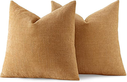 MIULEE Pack of 2 Decorative Throw Pillow Covers 24x24 Inch Soft Chenille Throw Pillows Solid Textured Euro Cushion Covers Home Decor for Bed Couch Sofa Bedroom Living Room,Golden Brown