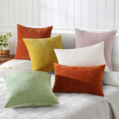 decorUhome Chenille Mineral Yellow Spring Throw Pillow Covers 12x20 Inch Set of 2, Decorative Soft Couch Pillow Covers Solid Dyed Accent Farmhouse Neutral Rectangle Pillow Cases for Sofa