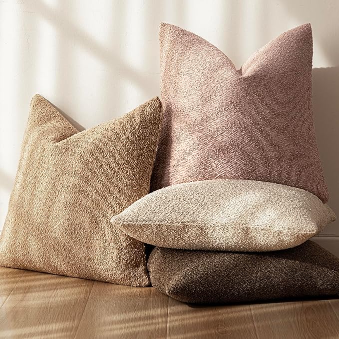 Foindtower Decorative Textured Boucle Throw Pillow Covers Accent Solid Pillow Cases Neutral Soft Cozy Couch Cushion Case for Chair Sofa Bedroom Living Room Home Decor 20x20 Inch,1PC,Light Pink