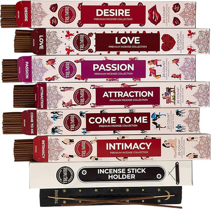 Trumiri Incense Sticks - Love Spell - Total 120 Insence-Sticks (20 Insense x 6 Incents) - Incienso Inscents-Sticks for Spell to Rekindle Call Attract New Fire of Love + Incense Holder