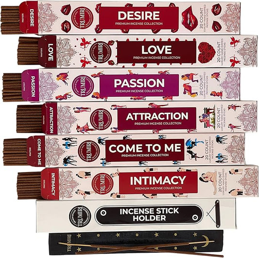 Trumiri Incense Sticks - Love Spell - Total 120 Insence-Sticks (20 Insense x 6 Incents) - Incienso Inscents-Sticks for Spell to Rekindle Call Attract New Fire of Love + Incense Holder