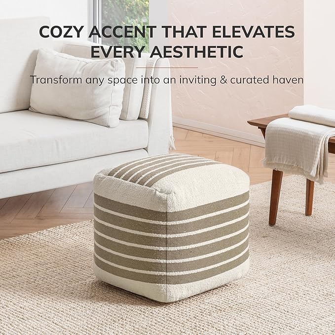 Anji Mountain 100% Handmade & Handcrafted Comfortable Home Décor Pouf Ottoman Footrest for Living Room, Bedroom, Nursery, Kidsroom, Patio Furniture - (20" x 20" x 20" - Natural)