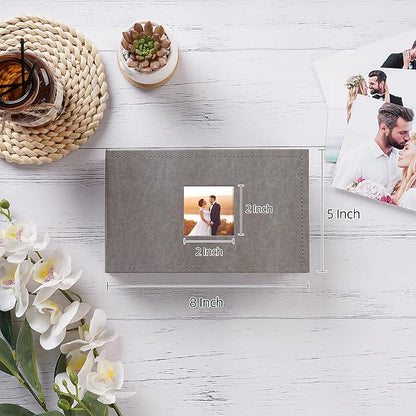 potricher Small Photo Album 4x6 100 Photos Leather Cover Picture Book with 100 Horizontal Pockets for Family Wedding Anniversary and Baby (Gray)