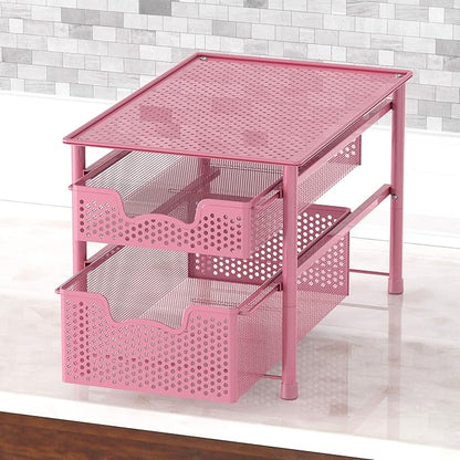 Simple Houseware Stackable 2 Tier Sliding Basket Organizer Drawer, Pink