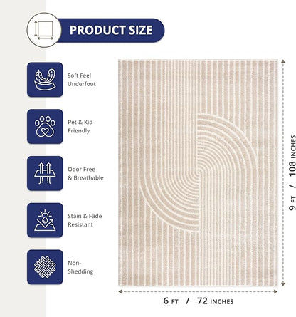 Abani Area Rug for Living Room -Nuevo 6' x 9' Beige Arch Pattern Area Rug, Soft and Durable Living Room Rug, Stain and Fade Resistant, Chic Modern Design, Pet & Kid Friendly