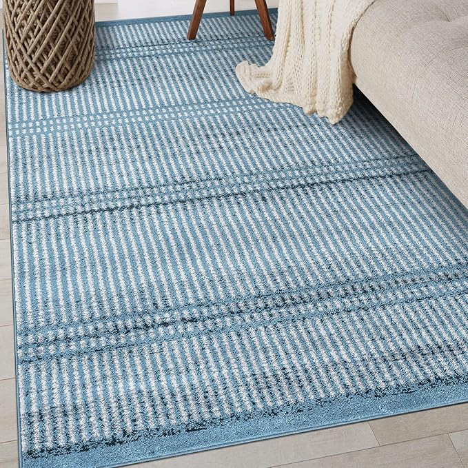 Rugshop Contemporary Stripe Lines High Traffic Living Room,Bedroom,Kitchen, Home Office Area Rug 5' x 7' Blue