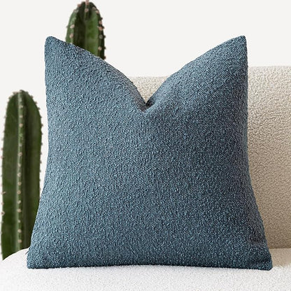 Foindtower Decorative Textured Boucle Throw Pillow Covers Accent Solid Pillow Cases Neutral Soft Cozy Couch Cushion Case for Chair Sofa Bedroom Living Room Home Decor 26 x 26 Inch,Blue