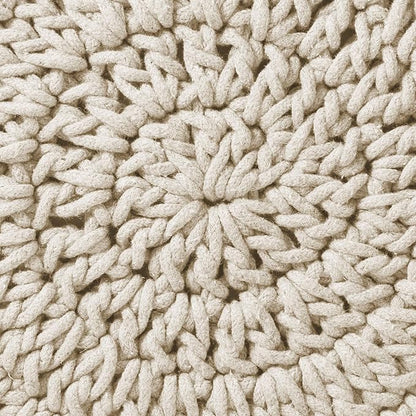 Casafield Pouf Ottoman Footstool, 13" Round x 11" High, Hand-Knitted Cotton Footrest, Non-Skid Wood Legs, Boho Foot Stool for Living Room, Bedroom (Natural)