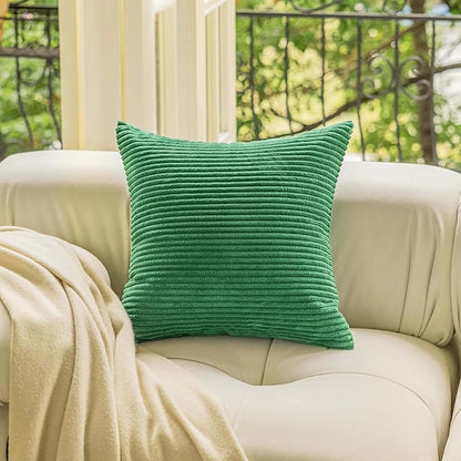 Home Brilliant Spring Decorative Spring Pillow Covers for Couch Plush Corduroy Striped Green Throw Pillow Covers Set of 2 for Living Room Sofa Bed Decor, 45cm, 18 x 18 Inch, Green