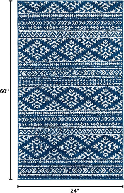 SAFAVIEH Tulum Collection Accent Rug - 2' x 5', Navy & Ivory, Moroccan Boho Tribal Design, Non-Shedding & Easy to Clean, Ideal for Front Door, Kitchen, Entryway, Foyer (TUL272N)