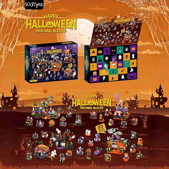 31-Day Halloween Advent Calendar 2025, Halloween Countdown Calendar for Kids Adult - Haunted House, Pumpkins, Ghosts Mini Building Block Gifts for Kids Party Goodie Bag Stuffers