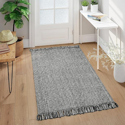 Collive Washable Area Rug 3' x 5', Modern Woven Kitchen Rugs, Grey/Cream Braided Cotton Rug Indoor Door Mat Throw Carpet for Entryway Living Room Nursery Mudroom Laundry Room