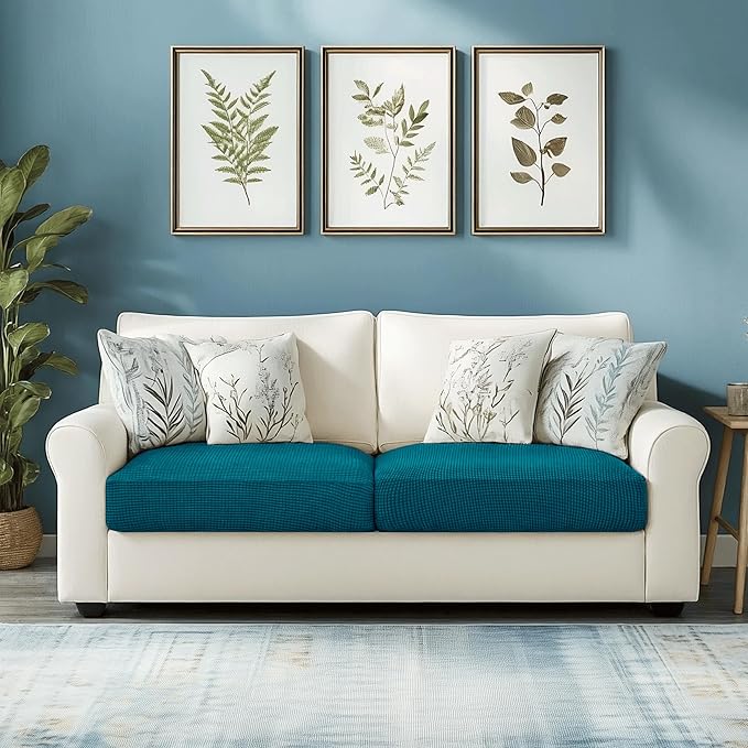CHUN YI 2Piece Stretch Couch Cushion Covers, Sofa Seat Slipcovers for Pets, Suitable for Armchair Loveseat Sofa with Spandex Jacquard Washable Fabric (2Piece,Teal)
