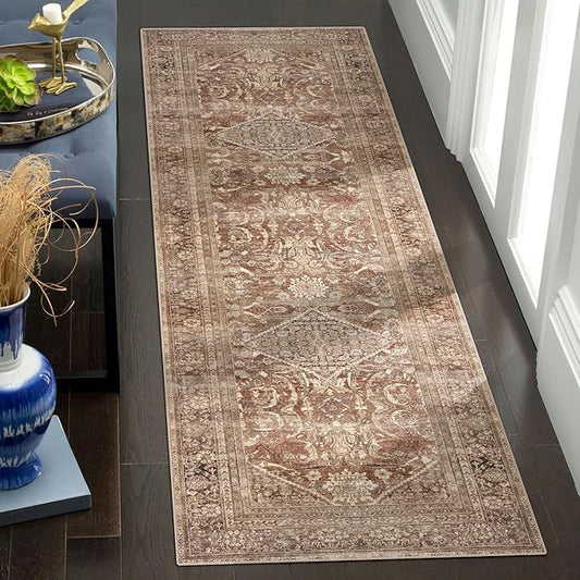 vivorug Runner Rug 2'x8' Vintage Washable Non-Slip Runners for Hallways Kitchen Entryway Laundry Room Carpet Hallway Runner Earth Tone