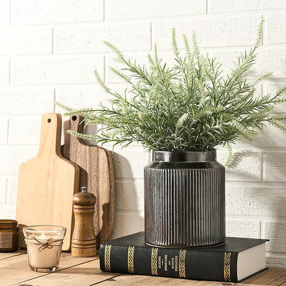 SIDUCAL Ceramic Vintage Rustic Terracotta Vase, 6.77 Inch Farmhouse Decorative Pottery Vase Wide-Mouth Vases for Home Decor, Living Room, Bookshelf, Bedroom, Bathroom, Kitchen, Metallic Glaze Black