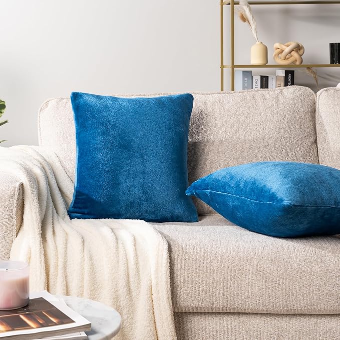 PAVILIA Teal Blue Throw Pillow Covers 20x20 Set of 2, Decorative Pillow Cases for Bed Sofa Couch, Boho Aesthetic Accent Decor Cushion Bedroom Living Room, Velvet Square Euro Sham Cover, Turquoise Blue