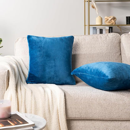 PAVILIA Teal Blue Throw Pillow Covers 20x20 Set of 2, Decorative Pillow Cases for Bed Sofa Couch, Boho Aesthetic Accent Decor Cushion Bedroom Living Room, Velvet Square Euro Sham Cover, Turquoise Blue