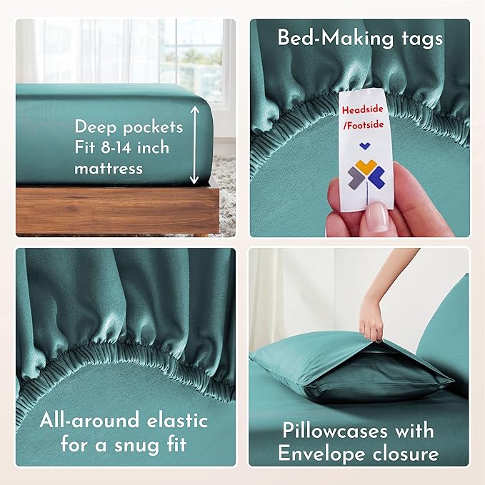 California Design Den Natural 100% Cotton Bed Sheets Full Size Bed Set with Deep Pockets - Soft Sateen Weave, Durable Sheets Teal (Deep Tone)