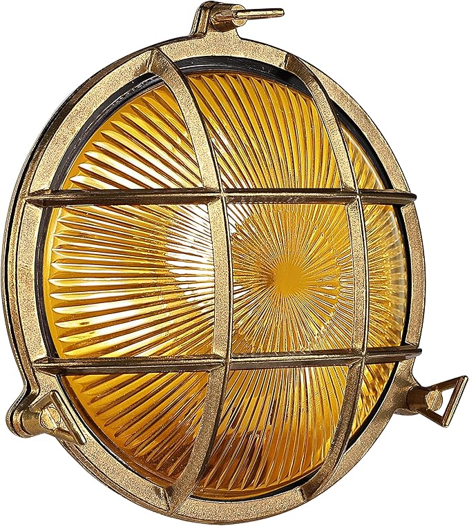 BLINKO Nautical Brass Bulkhead Wall Light,Vintage Retro Wall Sconce,Industrial Lighting Fixtures,Mid Century Modern Decorative,IP 54 Precision Waterproof,Lampshade Only,with Bottom Hole