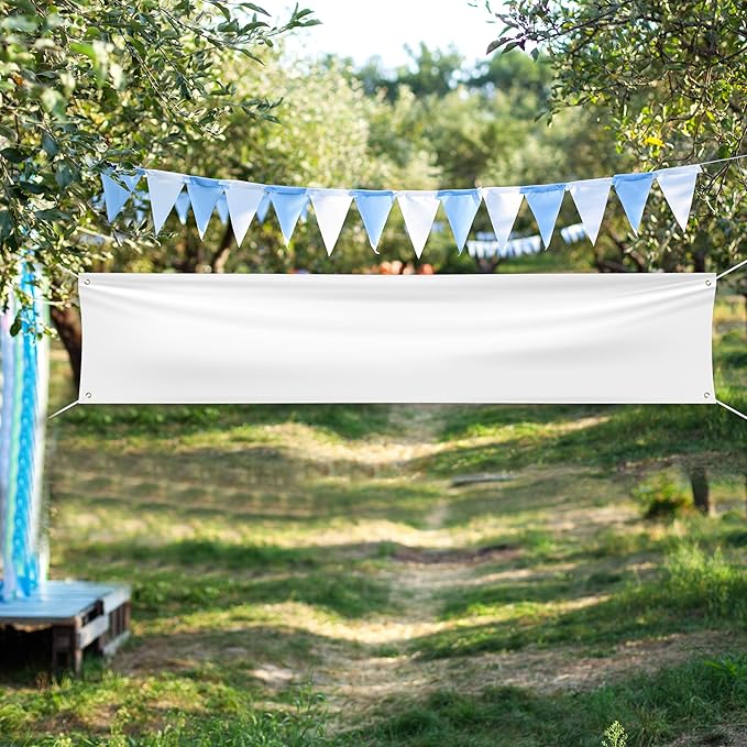 Blank DIY Banners Polyester Oxford Cloth White Banner with Hanging Rope for Wall Signs Writing DIY Painting Indoor Outdoor Office Camping Yard Birthday Party Decorations Supplies 9.8x2ft-BECKTEN