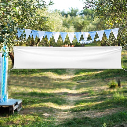 Blank DIY Banners Polyester Oxford Cloth White Banner with Hanging Rope for Wall Signs Writing DIY Painting Indoor Outdoor Office Camping Yard Birthday Party Decorations Supplies 9.8x2ft-BECKTEN