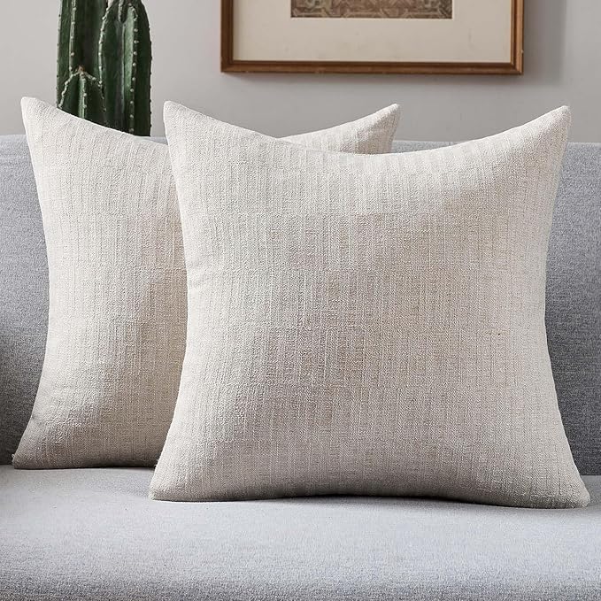 FUTEI Natural Decorative Throw Pillow Covers 26x26 Inch Set of 2,Soft Linen Slub Texture Euro Pillow Sham,Farmhouse Home Decor for Couch Bed Living Room