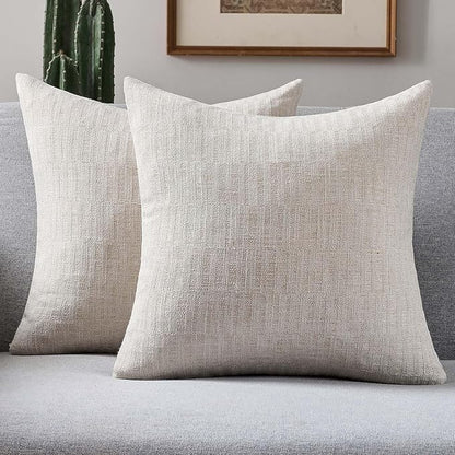 FUTEI Natural Decorative Throw Pillow Covers 16x16 Inch Set of 2,Soft Linen Slub Texture Cushion Case,Farmhouse Home Decor for Couch Bed Living Room