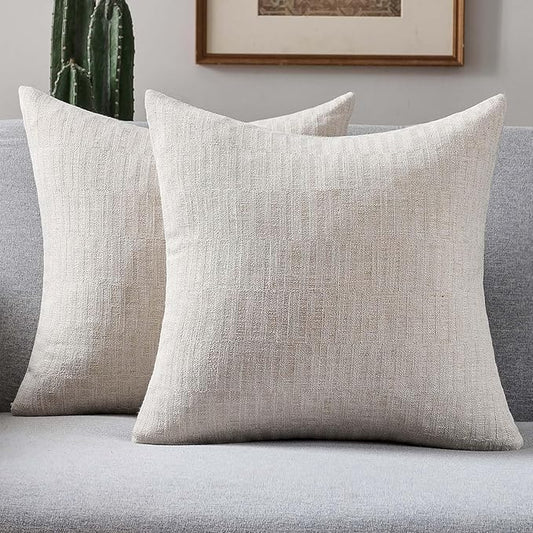FUTEI Natural Decorative Throw Pillow Covers 16x16 Inch Set of 2,Soft Linen Slub Texture Cushion Case,Farmhouse Home Decor for Couch Bed Living Room