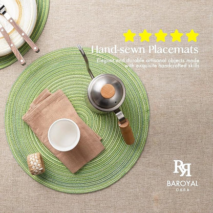 Round Placemats Set of 6 Woven Placemats Washable Braided Table Mats for Dining Table Heat Resistant Non-Slip Circle Place Mats(Green)