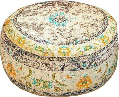 Mandala Life ART Bohemian Floor Cushion Cover Gray Round Meditation Pillow Case Boho Chic Pouf Ottoman Perfect Vintage Cushion for Living Room, Bedroom, Nursary or Children Room Cotton 24x8 Unstuffed